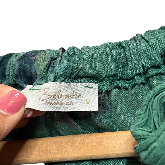 Bellambia 100% Pure Linen Green Floral Halter A-Line Dress Medium - Picture 10 of 11